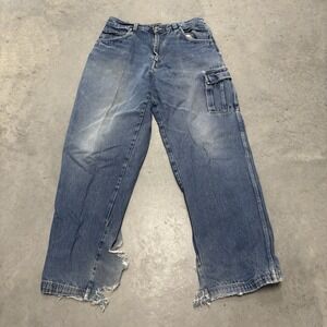 Fubu The Colletion Men's Cargo Jeans Y2K 36x34 Baggy Distressed Medium‎ Wash